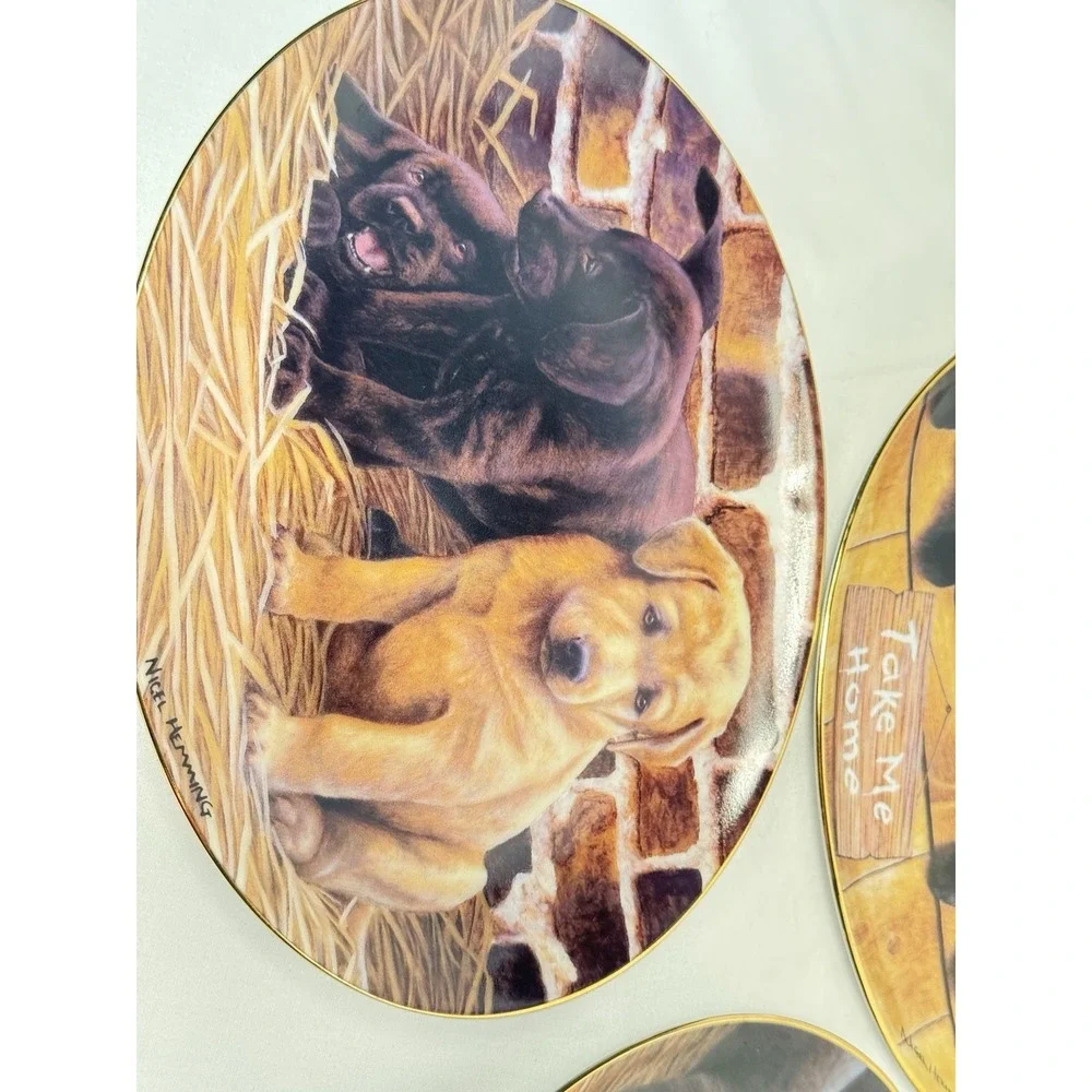 Franklin Mint Dog Plate Set of 3 Three's A Crowd, Take Me Home, Five And Dine